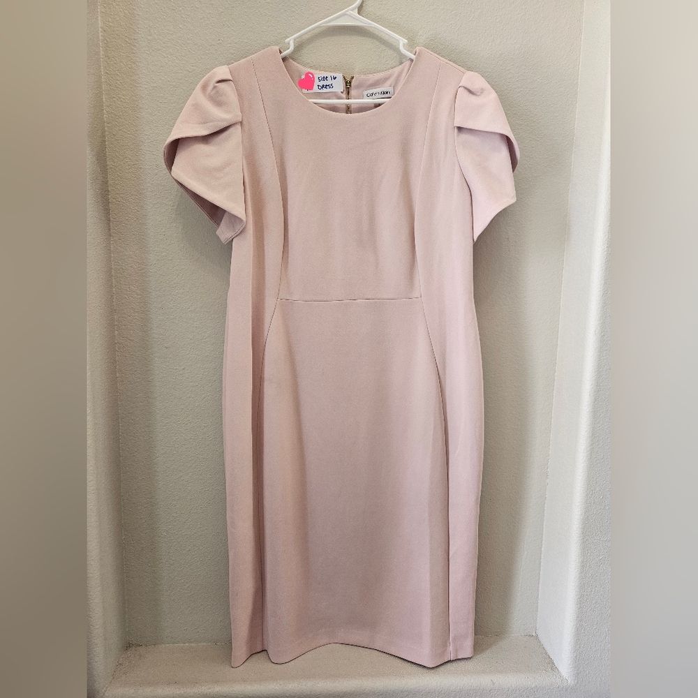 Pale Pink Midi Puff Sleeve Sheath Dress
